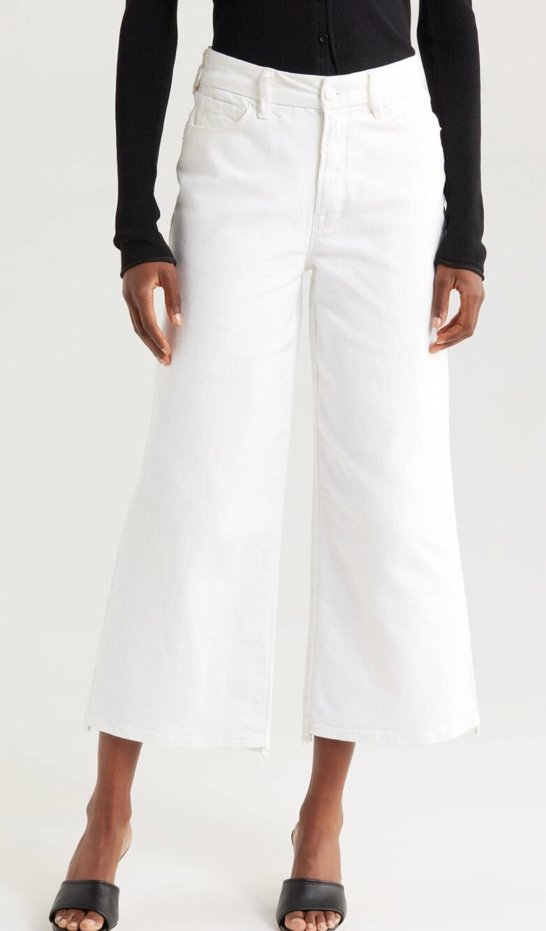 Good American Good Waist Cropped Palazzo High Rise Jeans White 14 / 32